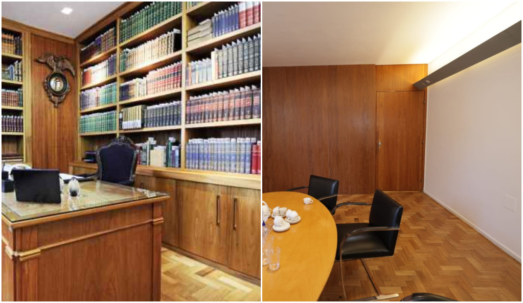 Imagem de antes e depois da biblioteca do Palácio Mangabeiras. Foto: Divulgação