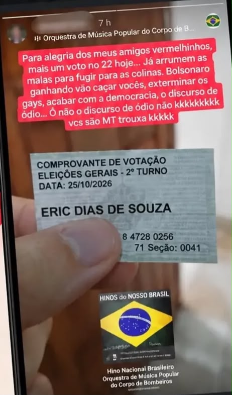 Publicação de Eric Dias de Souza, antes de ser exonerado. Foto: Reprodução/redes sociais