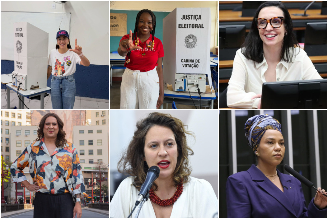Na montagem, as deputadas Lohanna (PV), Ana Elisa (PT), Ana Pimentel (PT), Duda Salabert (PSOL), Bella Gonçalves (PSOL) e Dandara (PT). 